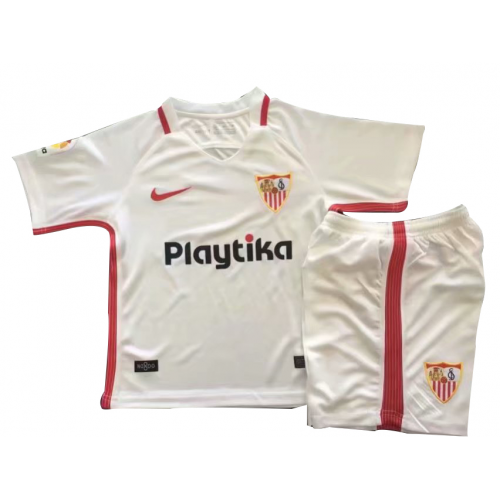 18-19 Sevilla Home Children Soccer Jersey Kit Shirt + Shorts